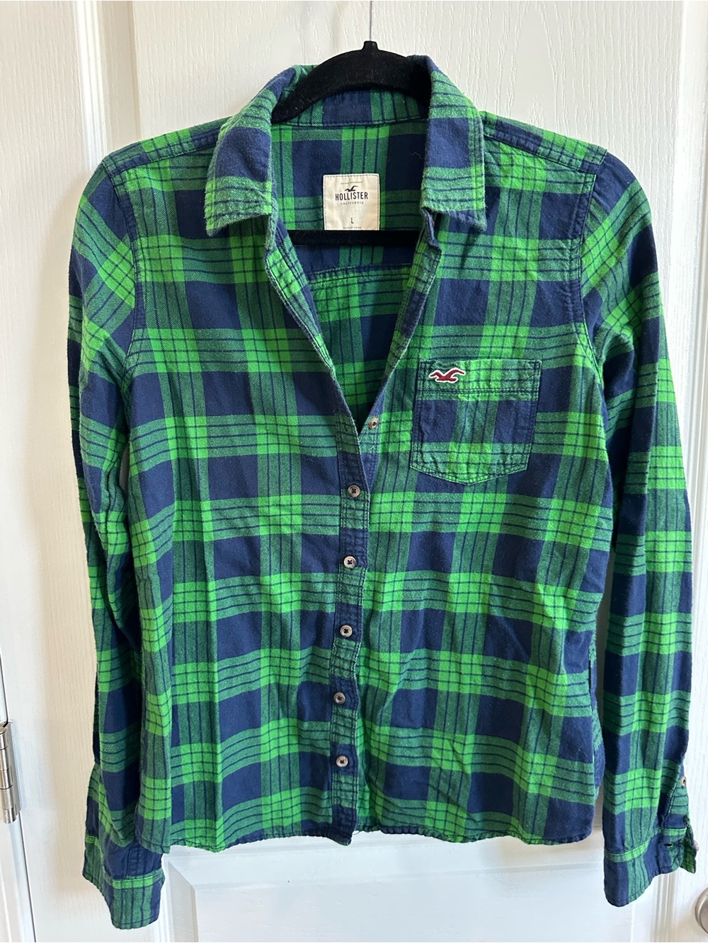 Hollister Navy and Plaid Checkered Shirt - Junior Large- EUC